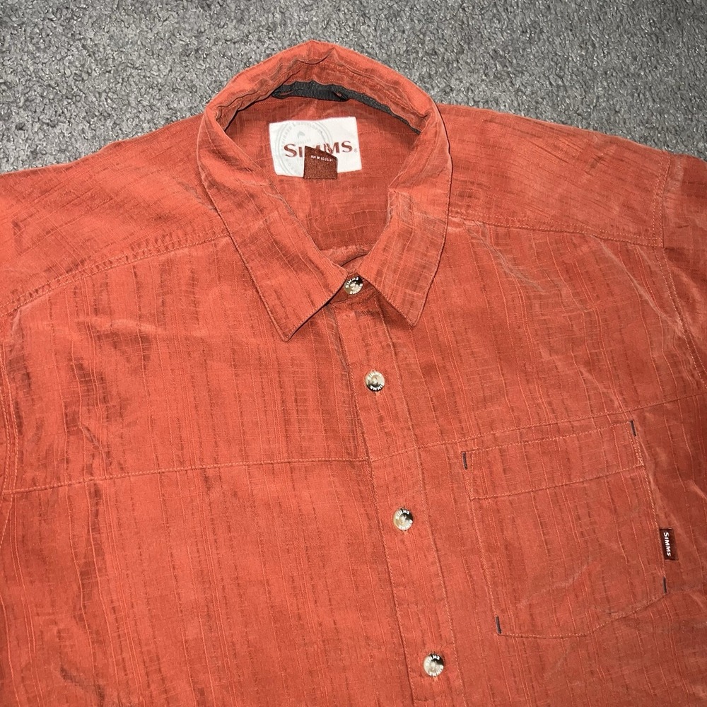 Simms Shirt Men Large Orange Beach Button Up Modal Cotton Relaxed Fishing
